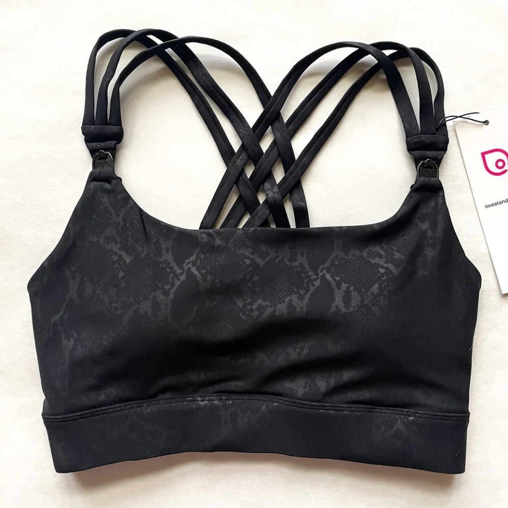 Sweat and Milk Chloé 4 Running Nursing & Pumping Sports Bra Metallic Snake Noir